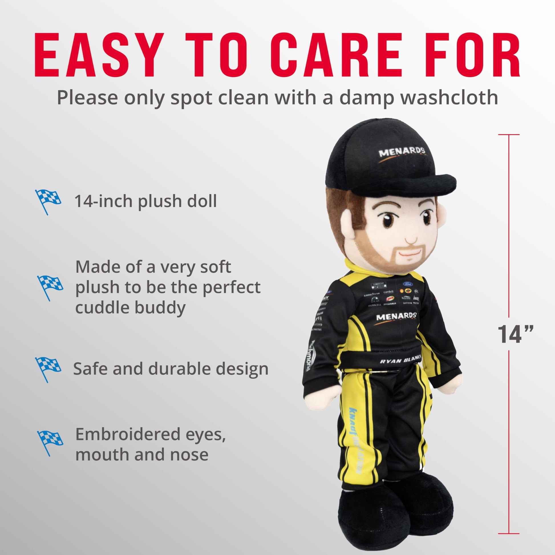 Plushible NASCAR Collectible, Team Penske Ryan Blaney (Menards) Plush Figure, 14-Inch Racing Rag Doll for All Ages - Quality Materials, Plush Rag Soft