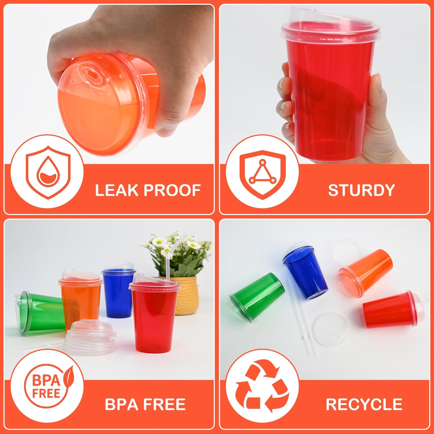 L LIKED 40 Pcs 12oz Kids Cups, Spill Proof Party Cups with Lids and Straws