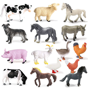 15 Pcs Mini Figures Toys Realistic Farm Animal Figurines, Plastic Learning Educational Playset Animal Themed Party Supplies Cake Topper Ornaments