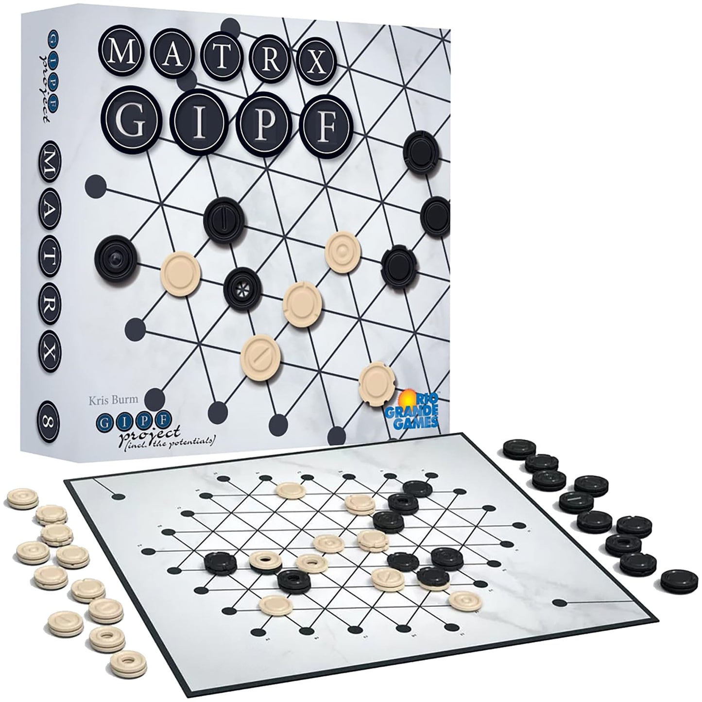 Rio Grande Games: Matrx Gipf - Piece Moving Strategy Board Game, Unique Head-to-Head, Learn As You Play, Ages 14+, 2 Players, 30-60 Mins