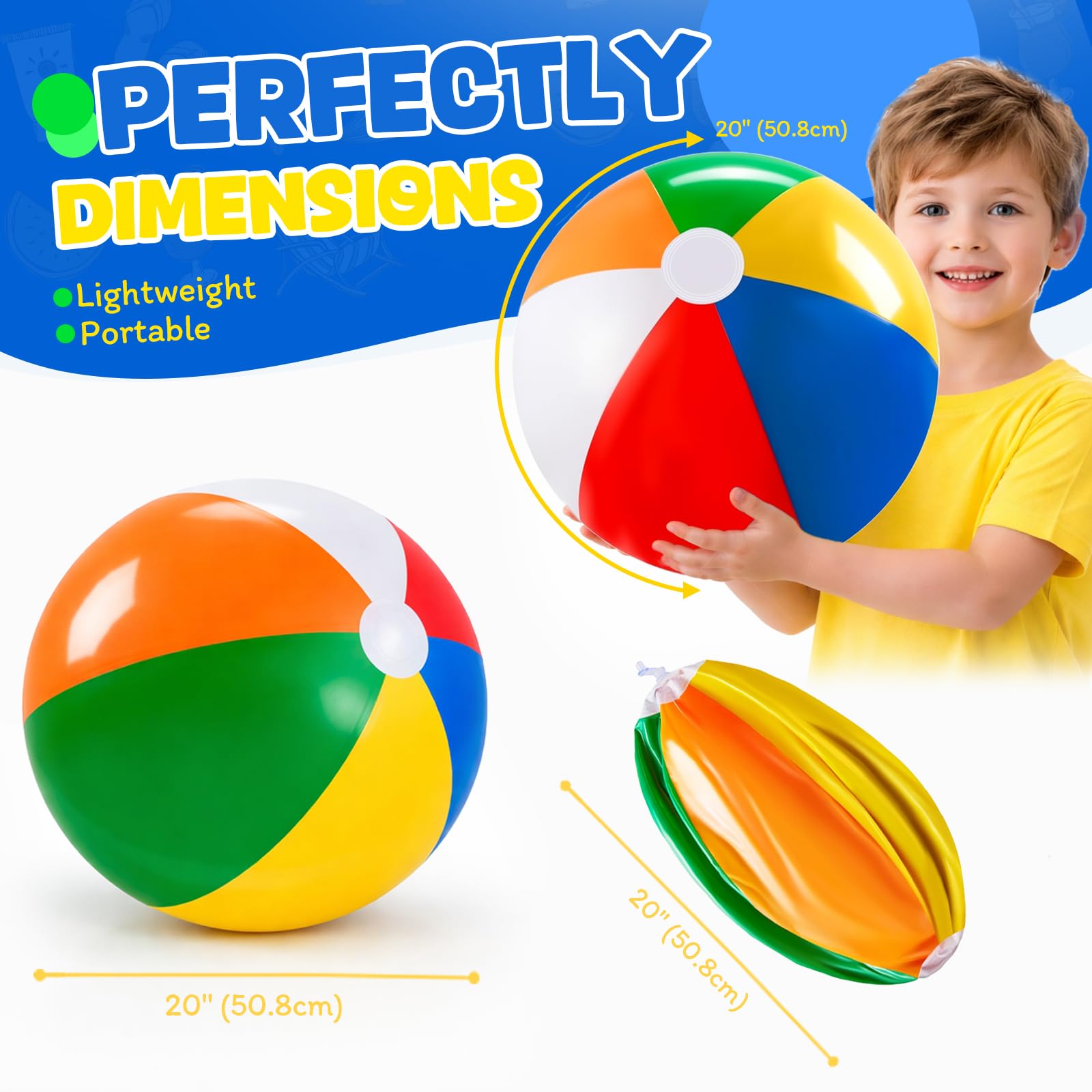 YANLIFY Beach Balls Rainbow Color Pool Toys for Swimming Pool, Summer Water Games Large Inflatable Beach Toys for Birthday Party (Beach Balls (4 PCS