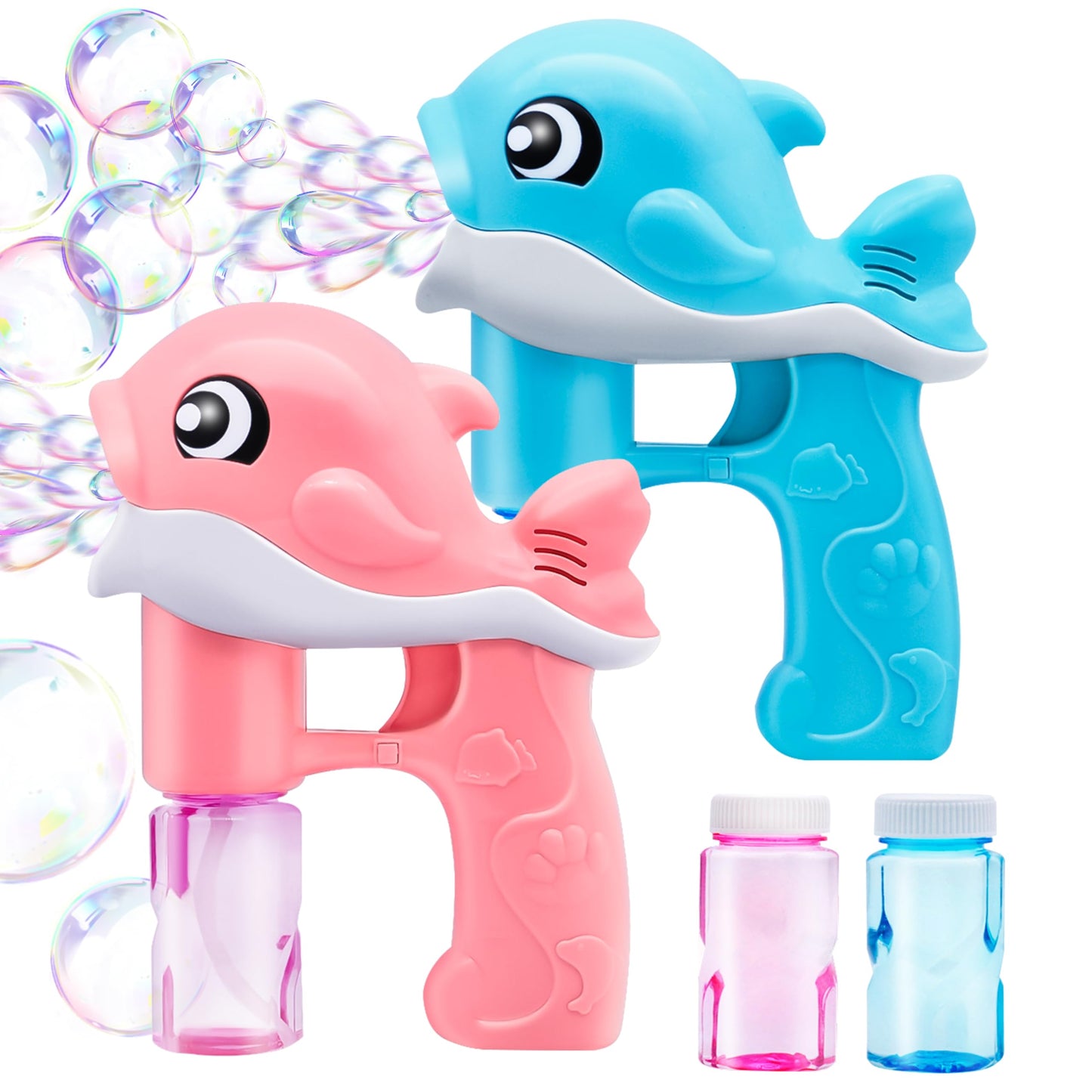 JOYIN 2 Bubble Guns Kit, Whale Automatic Bubble Maker Blower Machine with 4 Solutions for Kids, Summer Toy, Birthday, Outdoor & Indoor Activity