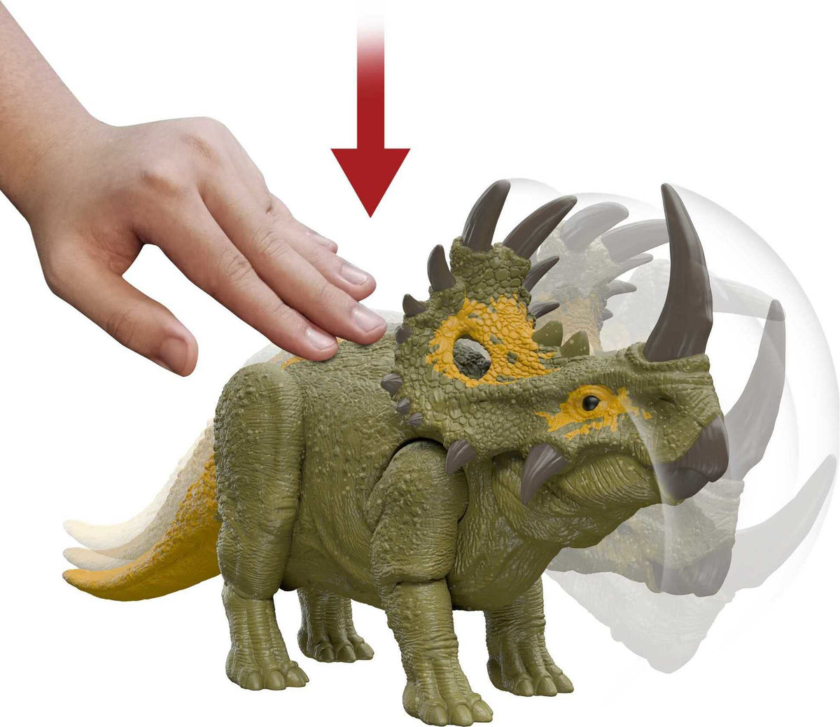 Mattel Jurassic World Dominion Roar Strikers Dinosaur Action Figure with Roaring Sound & Attack Action, Sinoceratops Dino Toy Includes Downloadable
