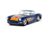 Jada Big Time Muscle 1:24 1957 Chevrolet Corvette Die-Cast Car, Toys for Kids and Adults(Dark Blue/Flames)