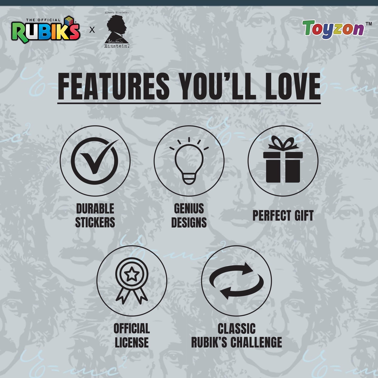 Toyzon Compatible with Rubik’s Cube- Albert Einstein Themed Rubik's Cube 3x3 Rubiks Cube Speed Cube 3x3- Educational Speed Puzzle Cube Featuring