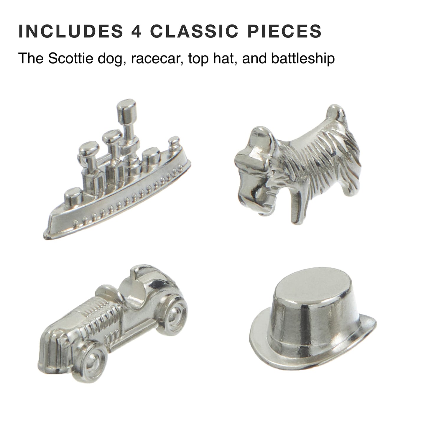 8-Pack Replacement Pawns Compatible with Monopoly - T-Rex, Terrier, Race Car, Top Hat, Battleship, Cat, Duck, Penguin - New Edition Metal Classic