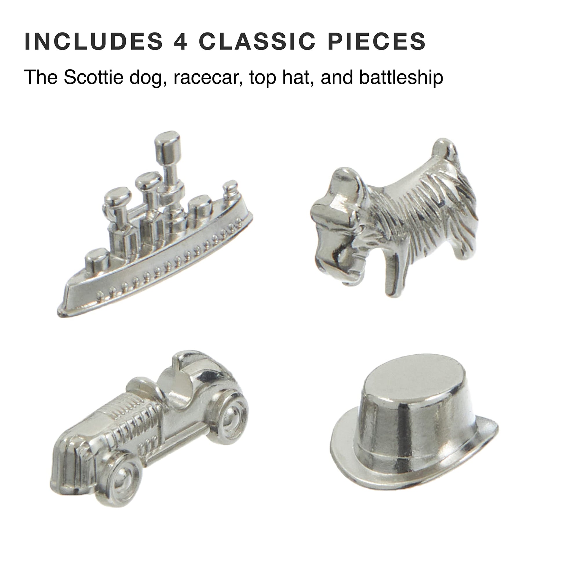 8-Pack Replacement Pawns Compatible with Monopoly - T-Rex, Terrier, Race Car, Top Hat, Battleship, Cat, Duck, Penguin - New Edition Metal Classic