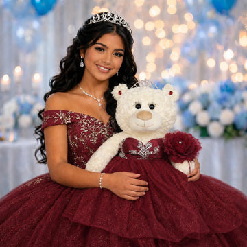 KINNEX COLLECTIONS SINCE 1997 20" Teddy Bear with Elegant Dress (Centerpiece) ~ B16631N-7 (Burgundy)