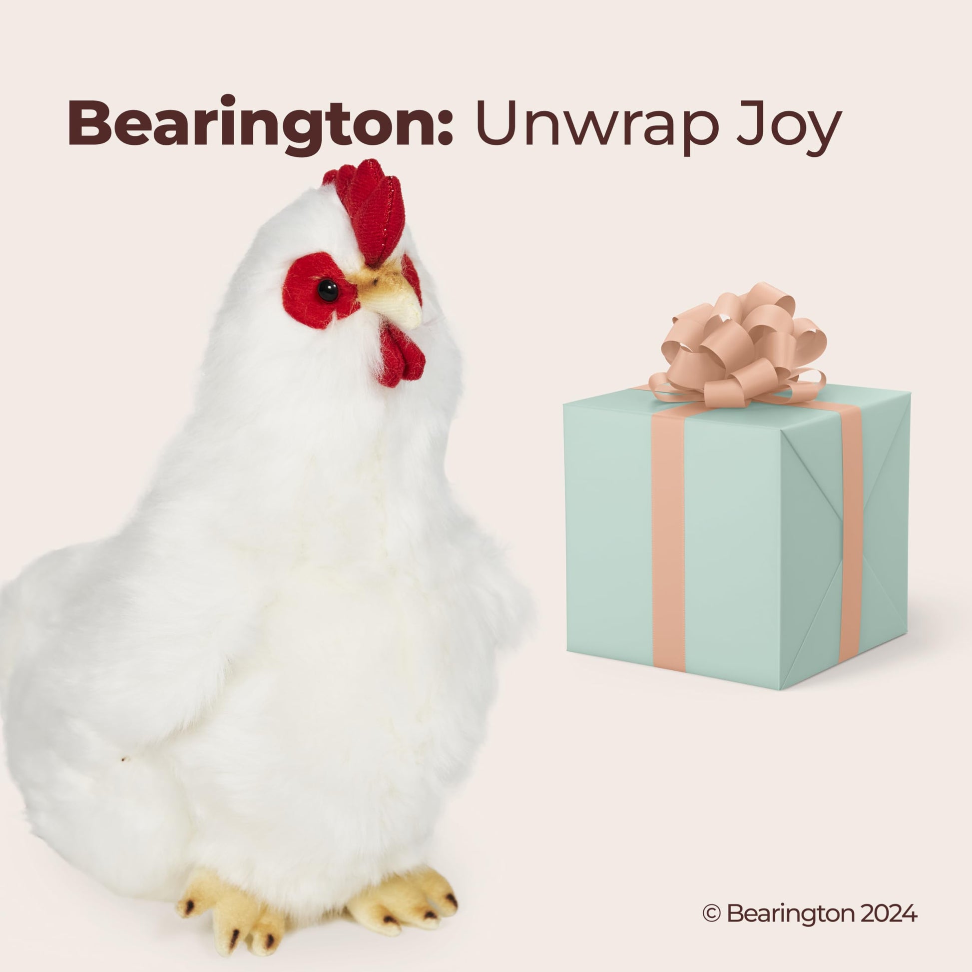 Bearington Henry Hen Stuffed Animal - 9" White Chicken Plush Toy with Realistic Details - Soft Farm Stuffed Chicken with Bean Bag Body - Adorable Hen