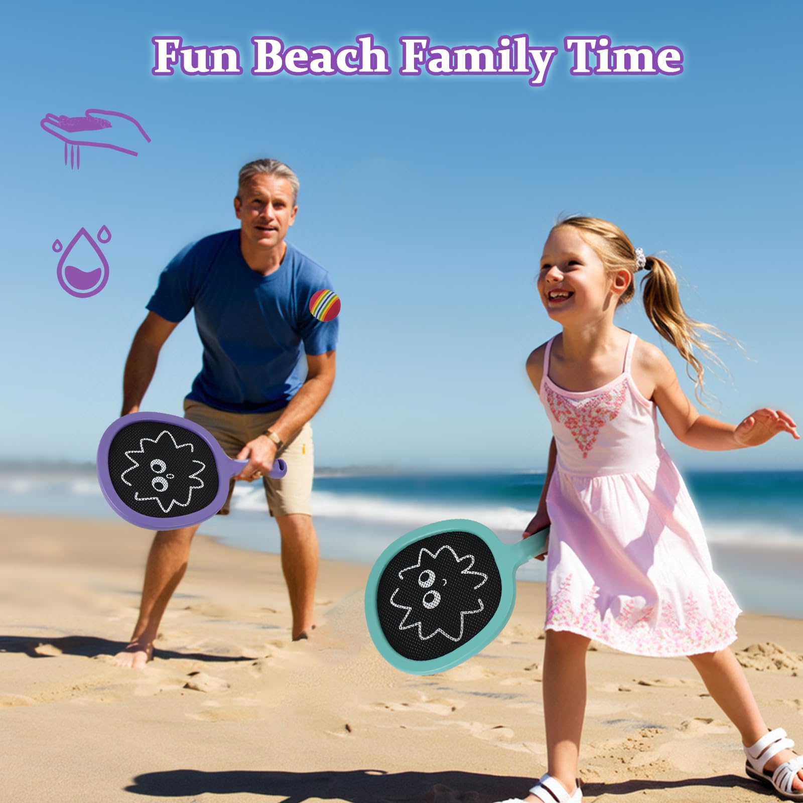 RORLAND Racquet Paddle Bouncy Ball Play Set for Kids Adults Family Activities Rackets, Indoor Outdoor Play Games,Children’s Pool Beach Sport