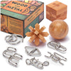 LESONG Brain Teasers Metal and Wooden Puzzles for Kids and Adults 9 Pack, Mind, IQ, and Logic Test and Handheld Disentanglement Games, 3D Coil Cast