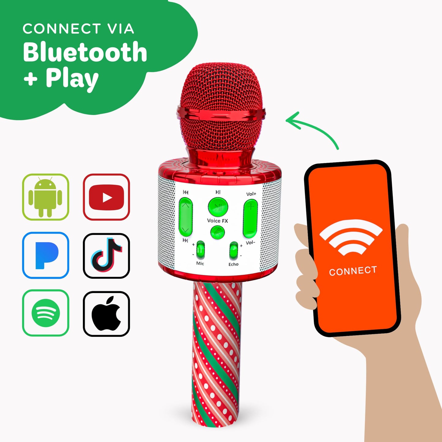 Move2Play, Christmas Karaoke Microphone | Includes Pre-Loaded Songs & Bluetooth | Kids Toy for All Ages 2, 3, 4, 5, 6+ Year Old Girls, Boys & Toddlers