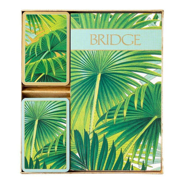 Caspari Palm Fronds Large Type Bridge Gift Set - 2 Playing Card Decks & 2 Score Pads