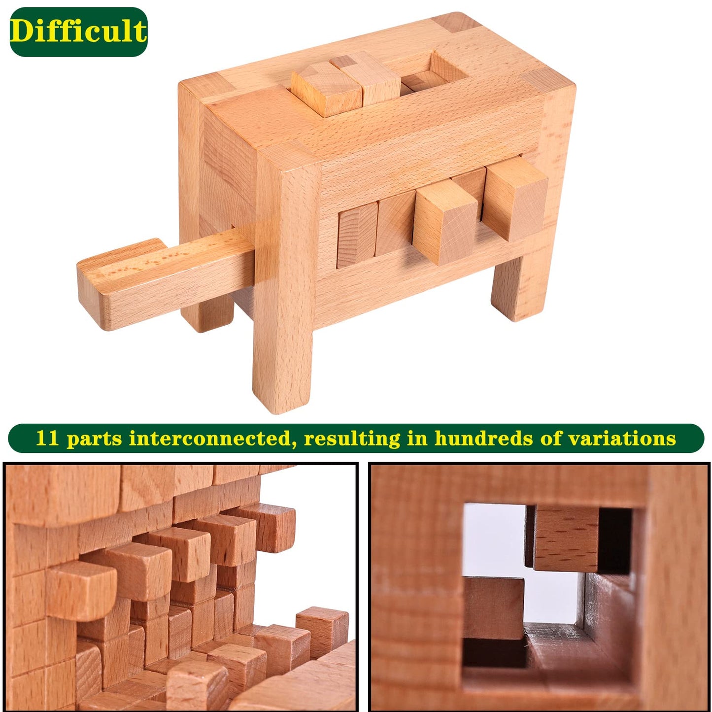 Onietoiy Unique 671-Step Extreme Difficulty Wooden Brain Teaser Puzzle Toy