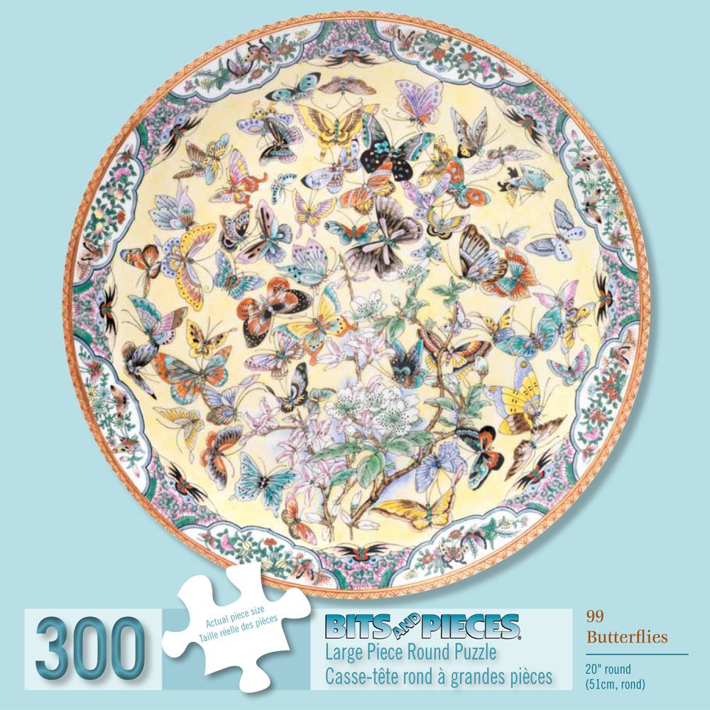 Bits and Pieces Round Jigsaw Puzzle for Adults - Ninety-Nine Butterflies - Colorful Floral Circular Puzzle by Bits and Pieces (300 Piece Puzzle 20"