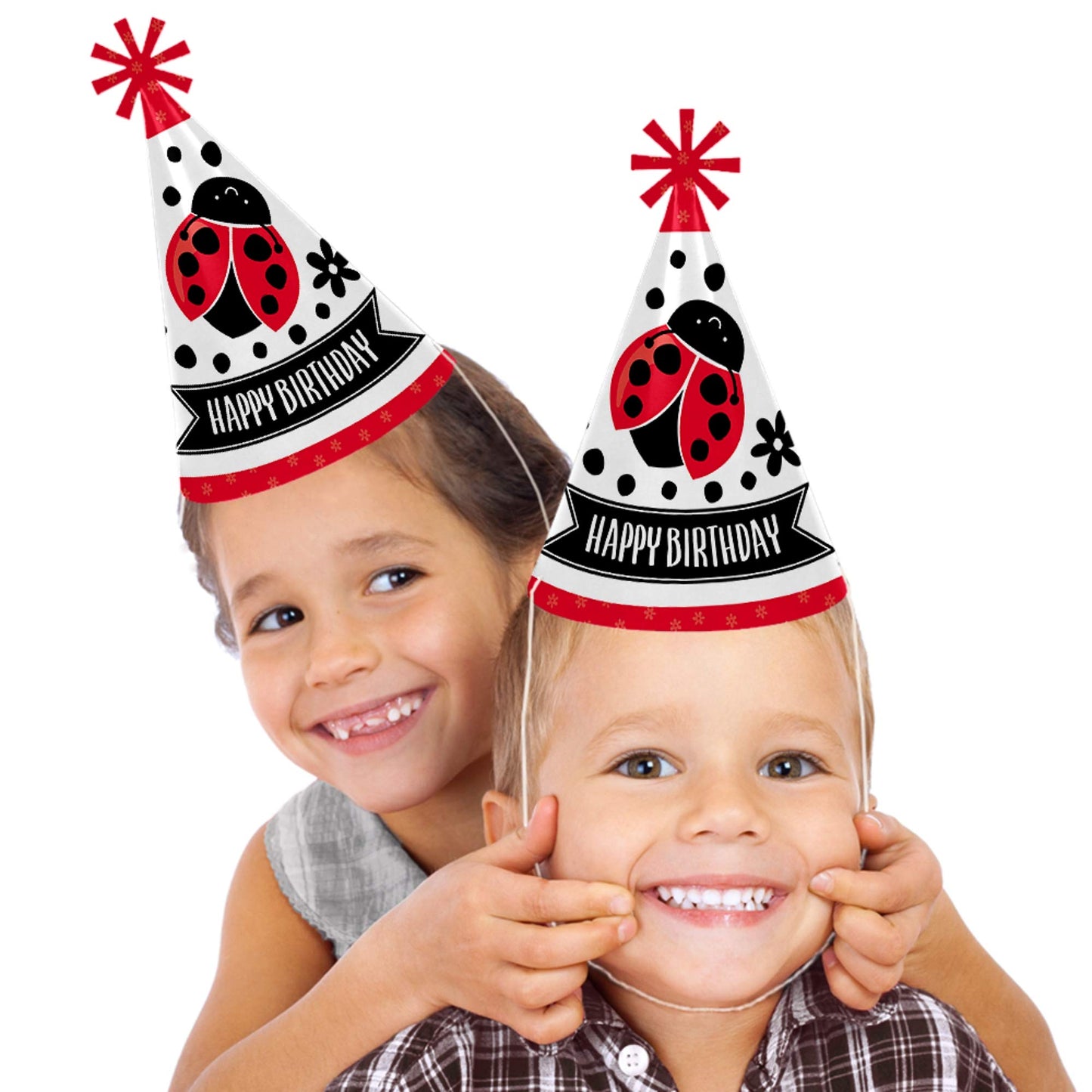 Big Dot of Happiness Happy Little Ladybug - Cone Happy Birthday Party Hats for Kids and Adults - Set of 8 (Standard Size)