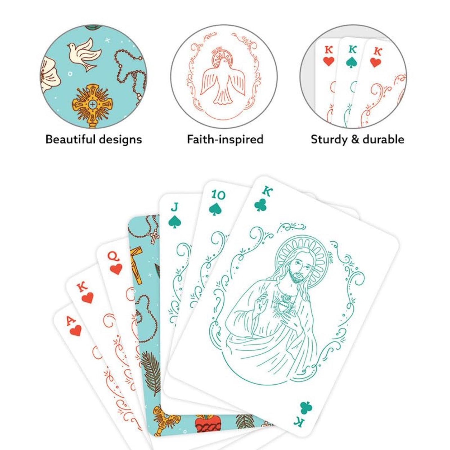 Catholic Playing Cards - 54 Card Deck with Magnetic Box - Holy Spirit, Holy Family & Saints Portraits - Catholic Gifts for Kids & Family