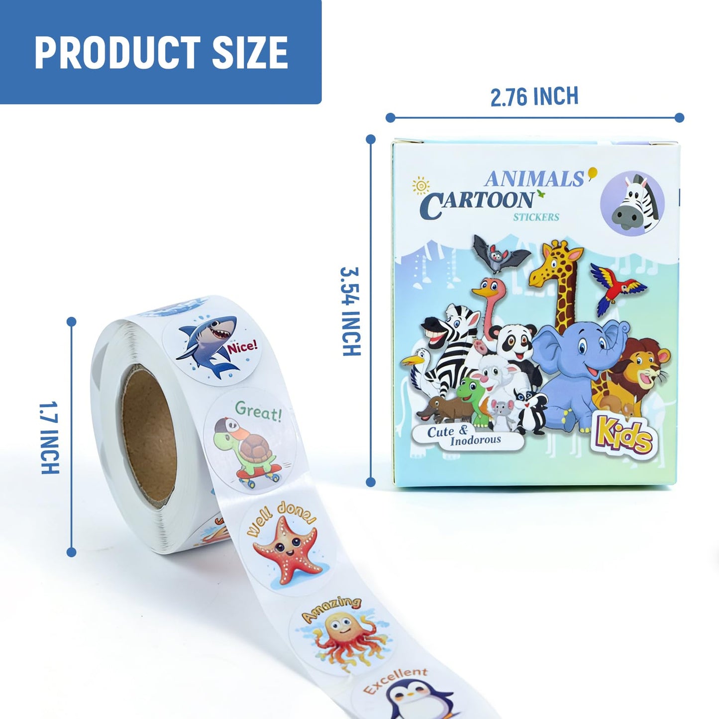 Reward Stickers 3 Rolls 1500 PCS for Students, Fun Colorful Animal Designs Stickers for Teachers, School, Party, Homework Rewards, Gifts, Classroom