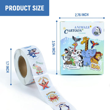 Reward Stickers 3 Rolls 1500 PCS for Students, Fun Colorful Animal Designs Stickers for Teachers, School, Party, Homework Rewards, Gifts, Classroom