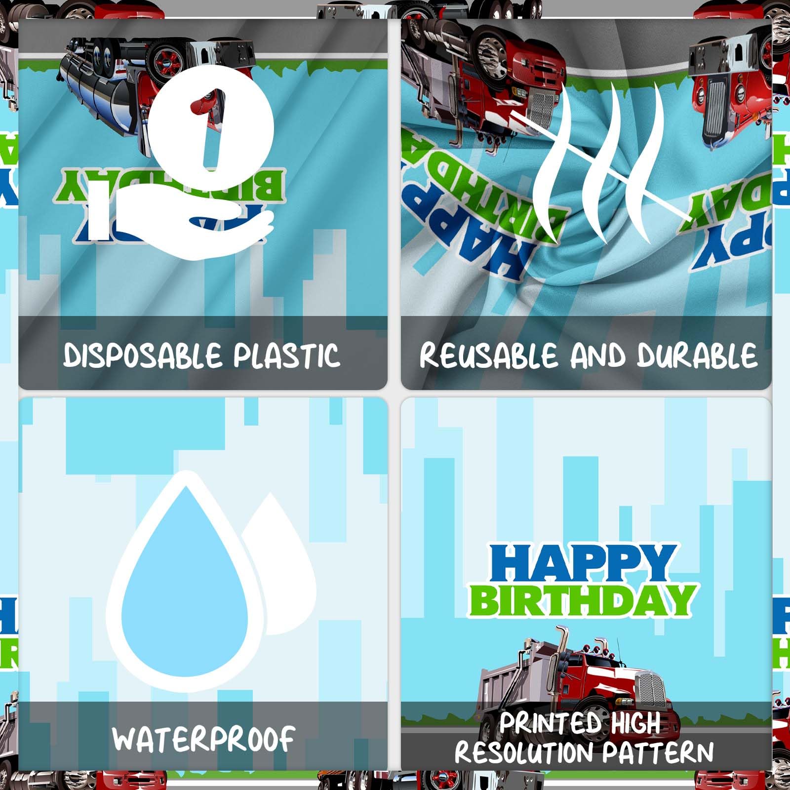 GZBJMYGS Truck Happy Birthday Tablecloth Truck Plastic Supplies Car Theme Boys Girls Green Birthday Party Supplies Party Picnic Camping Plastic Table