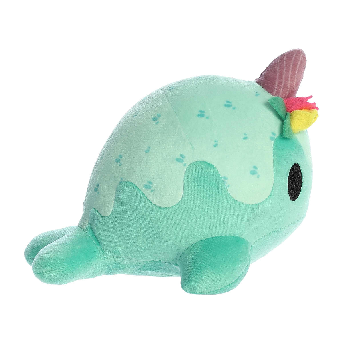 Aurora Enchanting Tasty Peach Tulip Nomwhal Stuffed Animal - Bright & Colorful Design - Showpiece Plush - Green 7 Inches