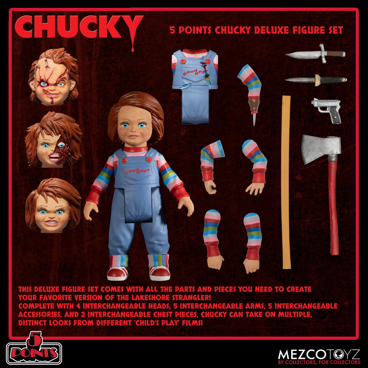 Mezco Chucky 5 Points Action Figures Deluxe Set Material: Plastic, Manufacturer