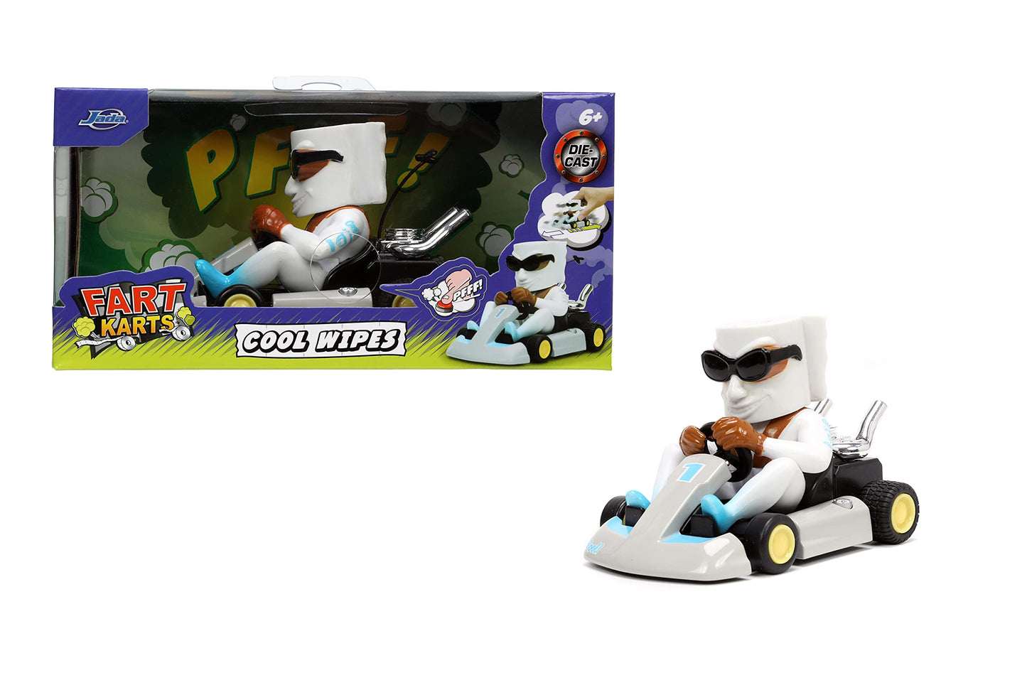 Jada Toys Fart Karts Cool Wipes Pull Back Car, 3.5” Toys for Kids Ages 6+ (32789)