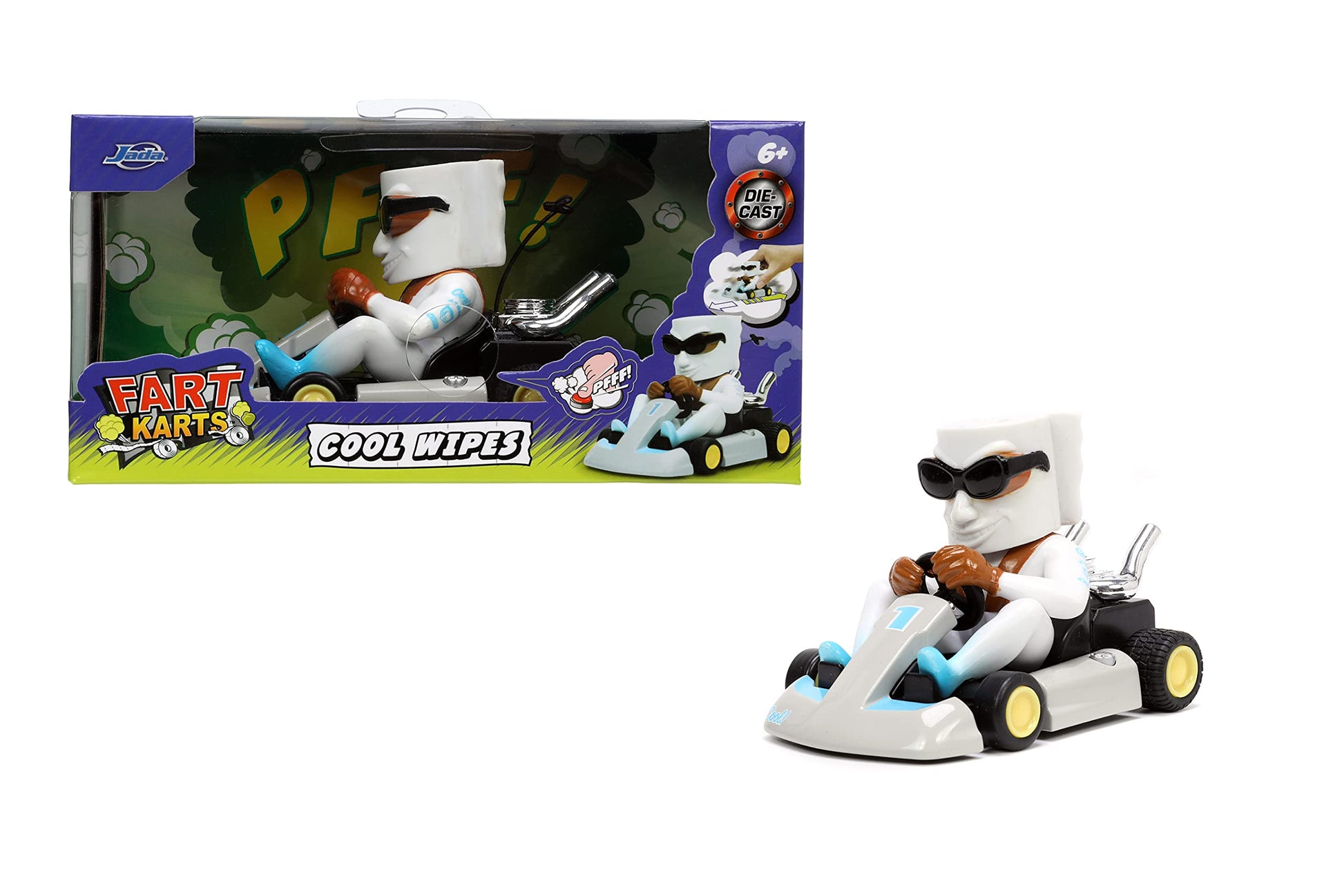Jada Toys Fart Karts Cool Wipes Pull Back Car, 3.5” Toys for Kids Ages 6+ (32789)