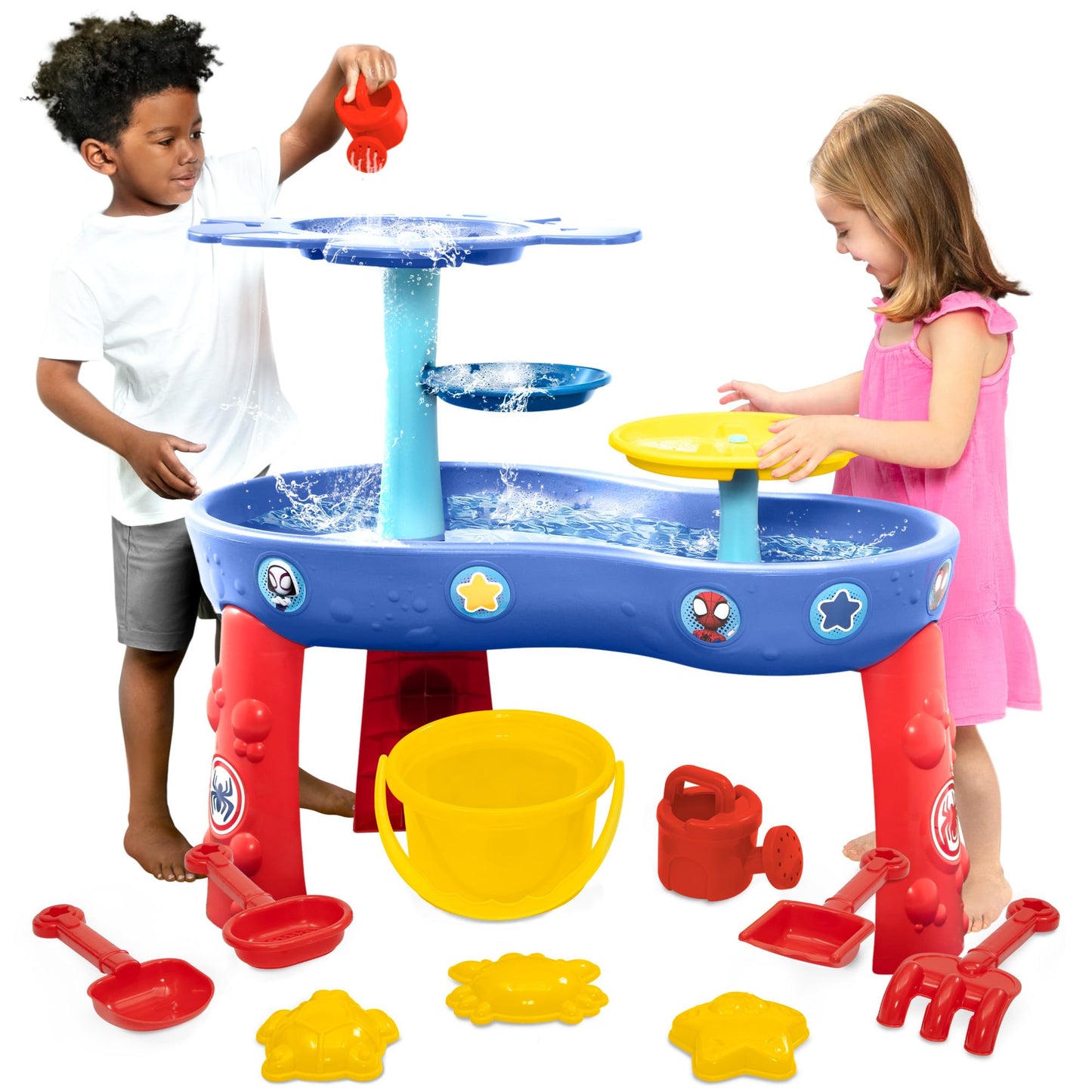 Spidey and His Amazing Friends Water Table by Delta Children | 3-Tier Activity Water Play Table with 11-Piece Toy Set | Water Sensory Table + Beach