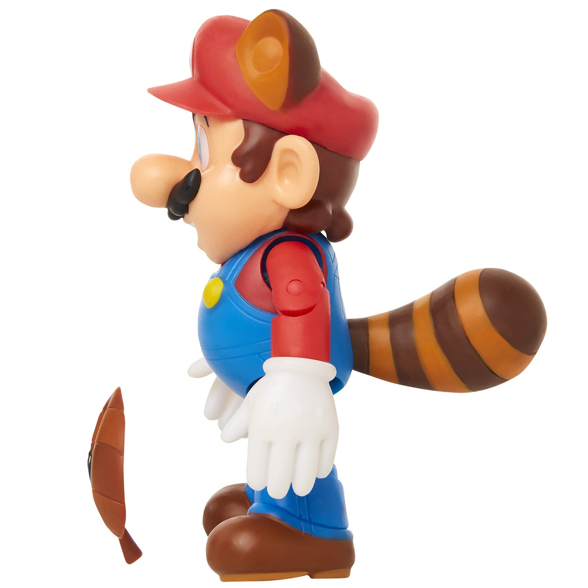 Super Mario Collectible Raccoon Mario 4" Poseable Articulated Action Figure with Leaf Accessory, Perfect for Kids & Collectors Alike! for Ages 3+