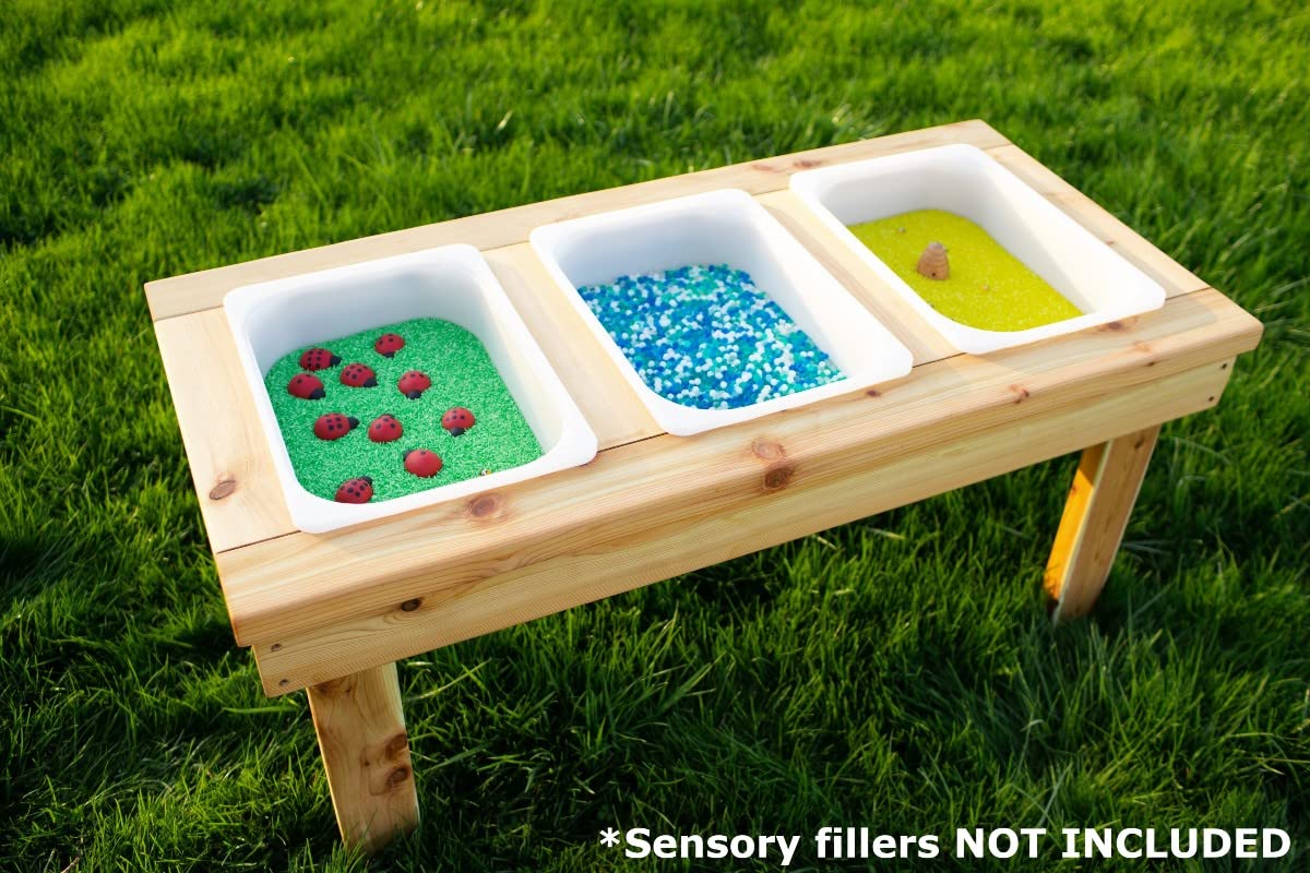 Noble Toys Wooden Toddler Triple Bin Sensory Table | Toddlers Activity Play for Outside | Sand and Water Table for Age 18 Months+ | Fill with Craft