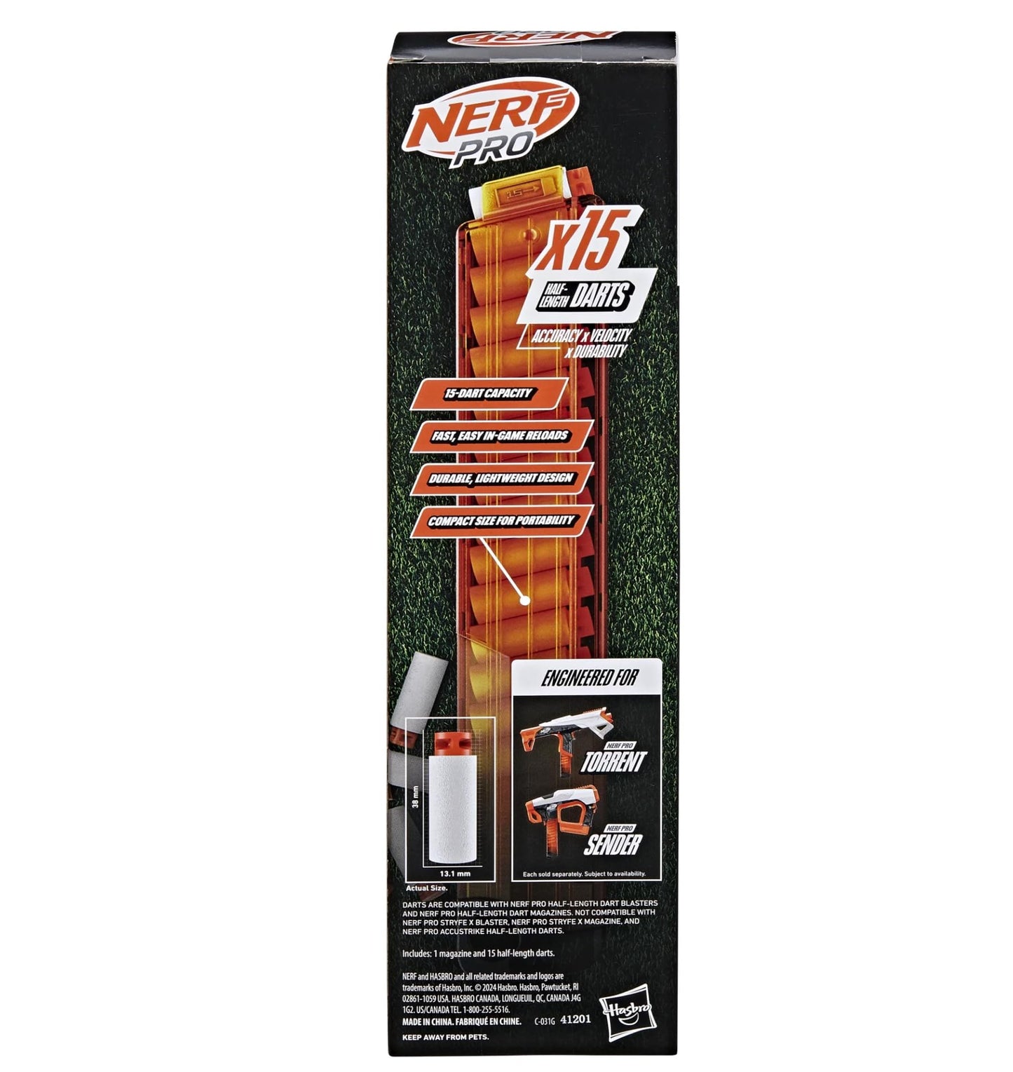 Nerf Pro Half-Length Dart Magazine, 15 Nerf Pro Half-Length Darts, 14+