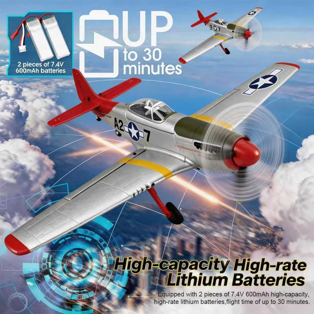 Park10 Toys P51D Mustang RC Plane 5 Channel 3D/6G RC Airplanes for Adults and Beginners Removable 2.4GHz Brushless Stunt RTF RC Airplane with Spare