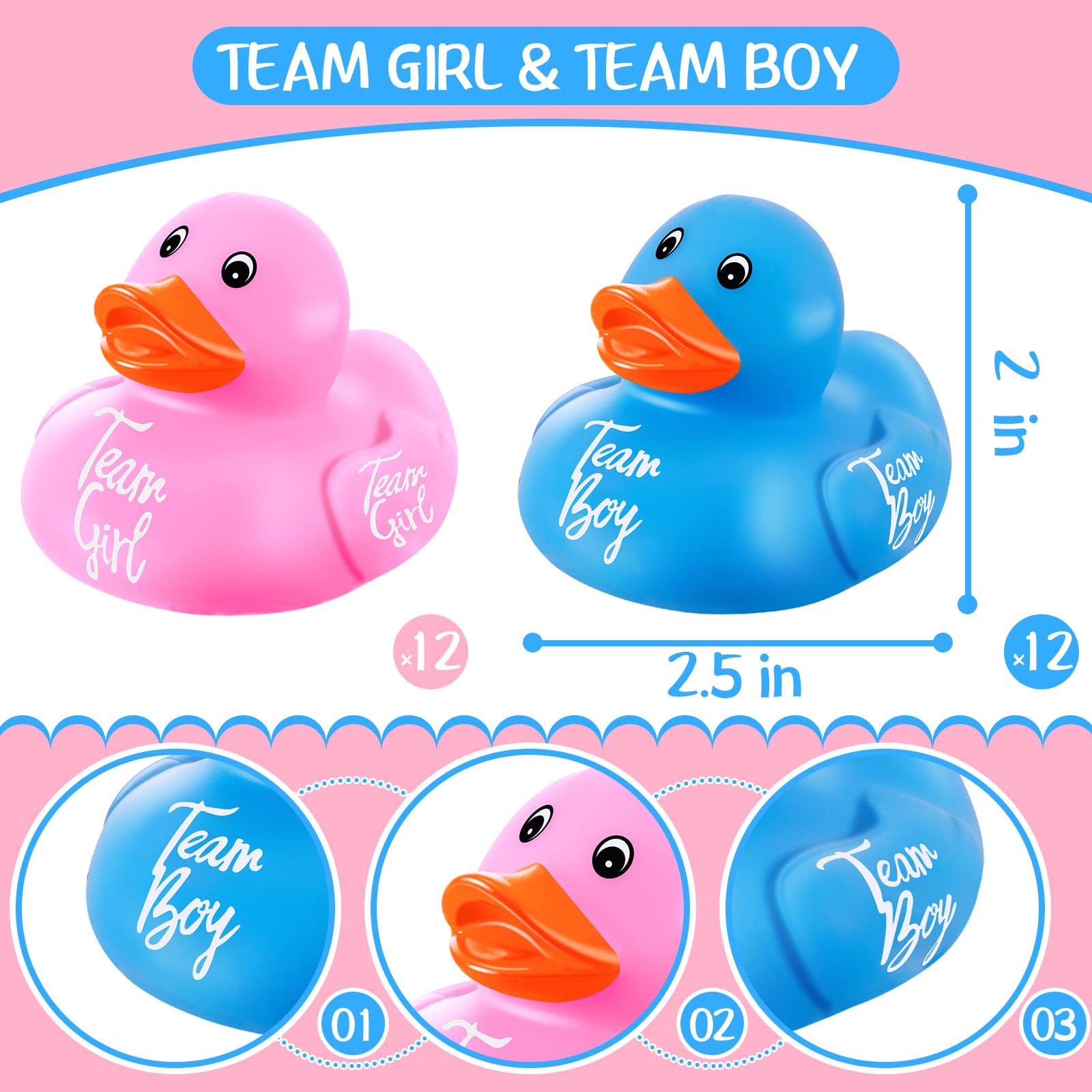 Deekin 24 Pieces Pink Blue Gender Reveal Rubber Ducks in Bulk Mini Ducky Bath Toys Small Ducks for Baby Shower Gender Reveal Party Favor