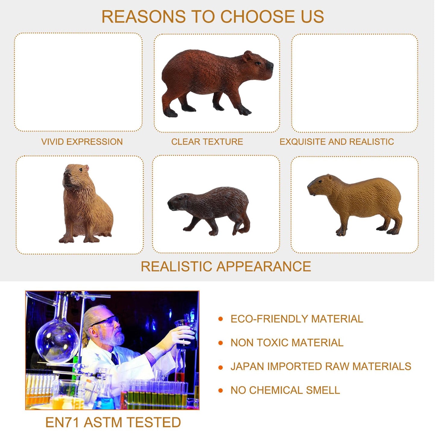 FLORMOON Animal Figures, 4pcs Plastic Capybara Figurines for Science Project, Learning Educational Toys, Birthday Cake Topper for Kids