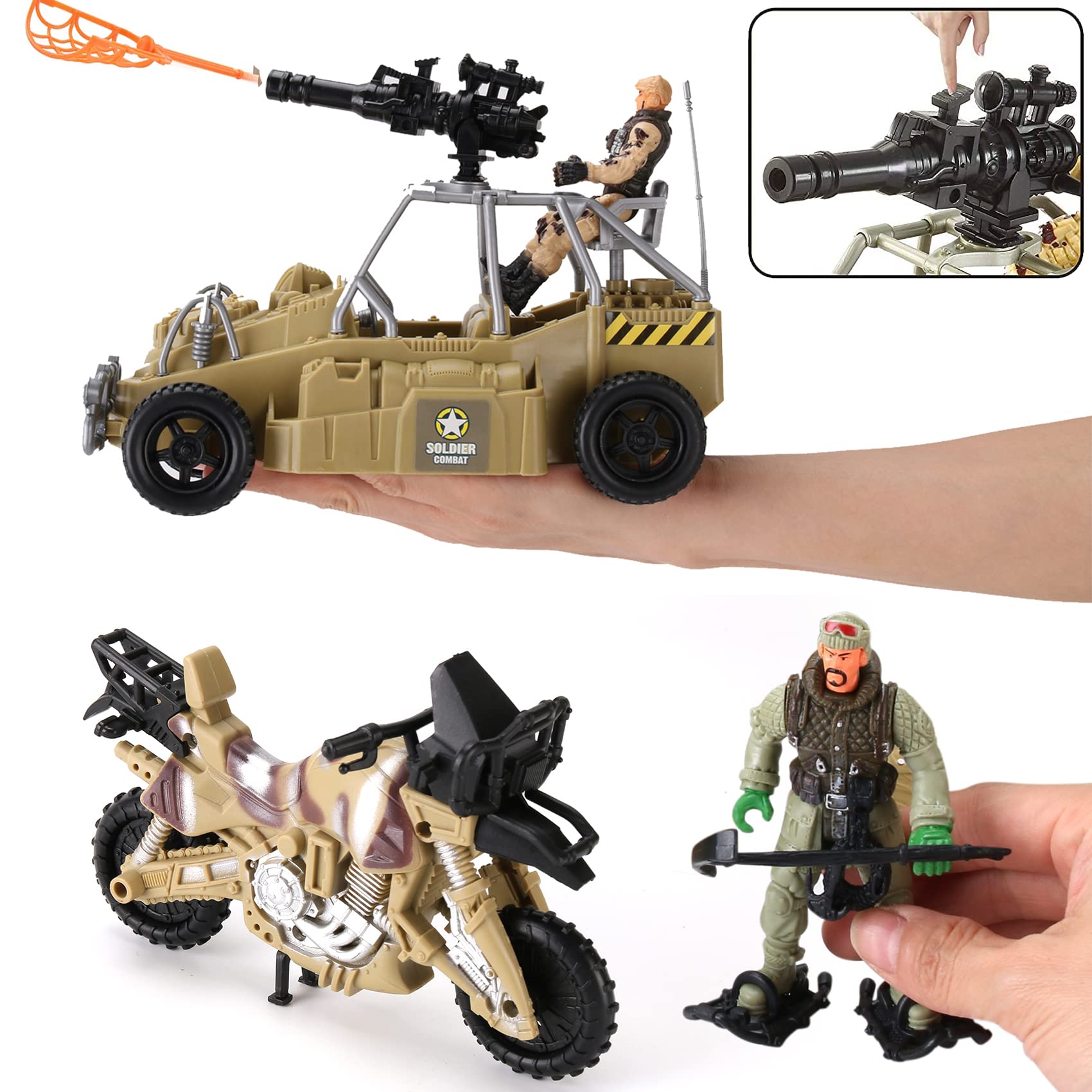 26 PCS Army Men Helicopter Carrier Toys, Military Soldier Action Figures, Combat Truck, Motorcycle, Jumbo Transport Aircraft with Lights & Sound