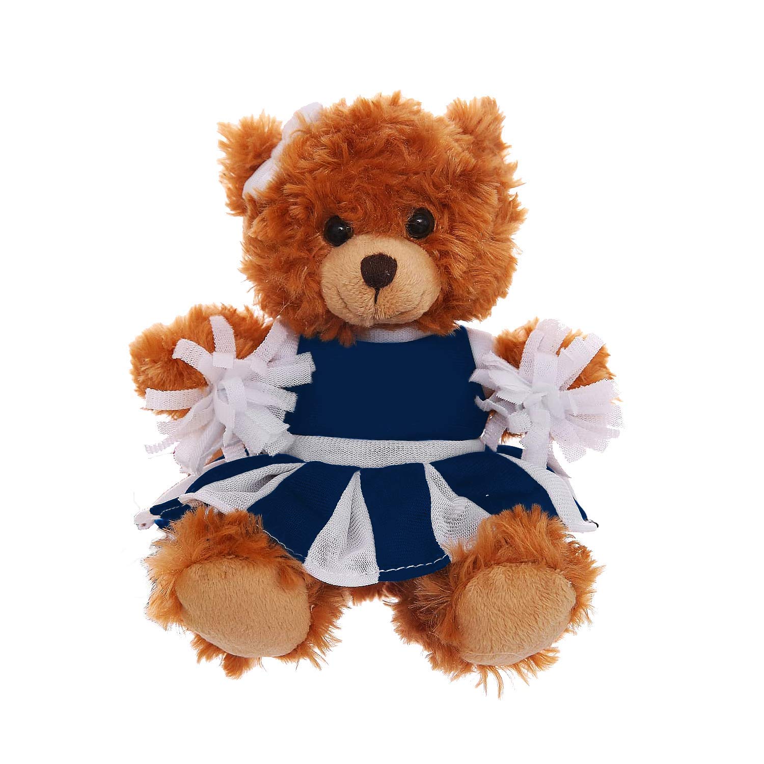 Plushland Mocha Cheer Bear 6 Inches, Stuffed Animal Personalized Gift - Custom Text on Outfit (Navy Blue)