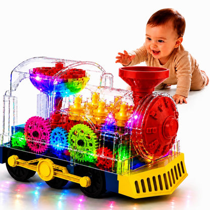 TOOTY TOY Light Up Transparent Gear Train Toy for Toddlers, Musical LED Crawling & Tummy Time Baby Toy, Educational Sensory Toys for Infants, Boys