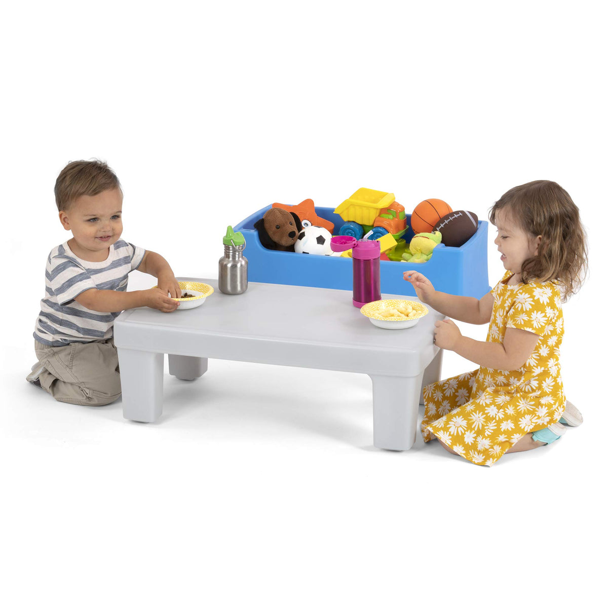 Simplay3 Play Around Toy Box Table, Multipurpose Kids Toy Box and Toddler Play Table for Toys, Art Supplies, Crafts, Durable, Plastic Large Toy Box