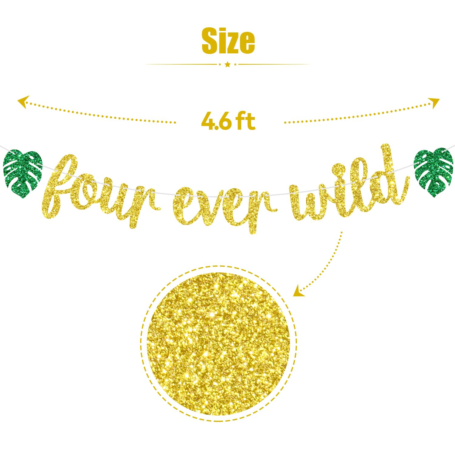 Fourever Wild Banner, Boys Girls 4th Birthday Hanging Decorations, Jungle Wild Safari Zoo Themed Happy 4th Birthday Party Decorations Supplies
