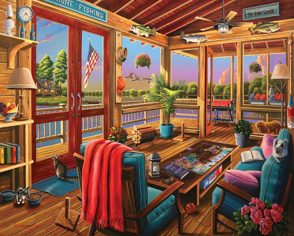 White Mountain 1000 Piece Jigsaw Puzzle Cozy Cabin, Welcome to The Lake