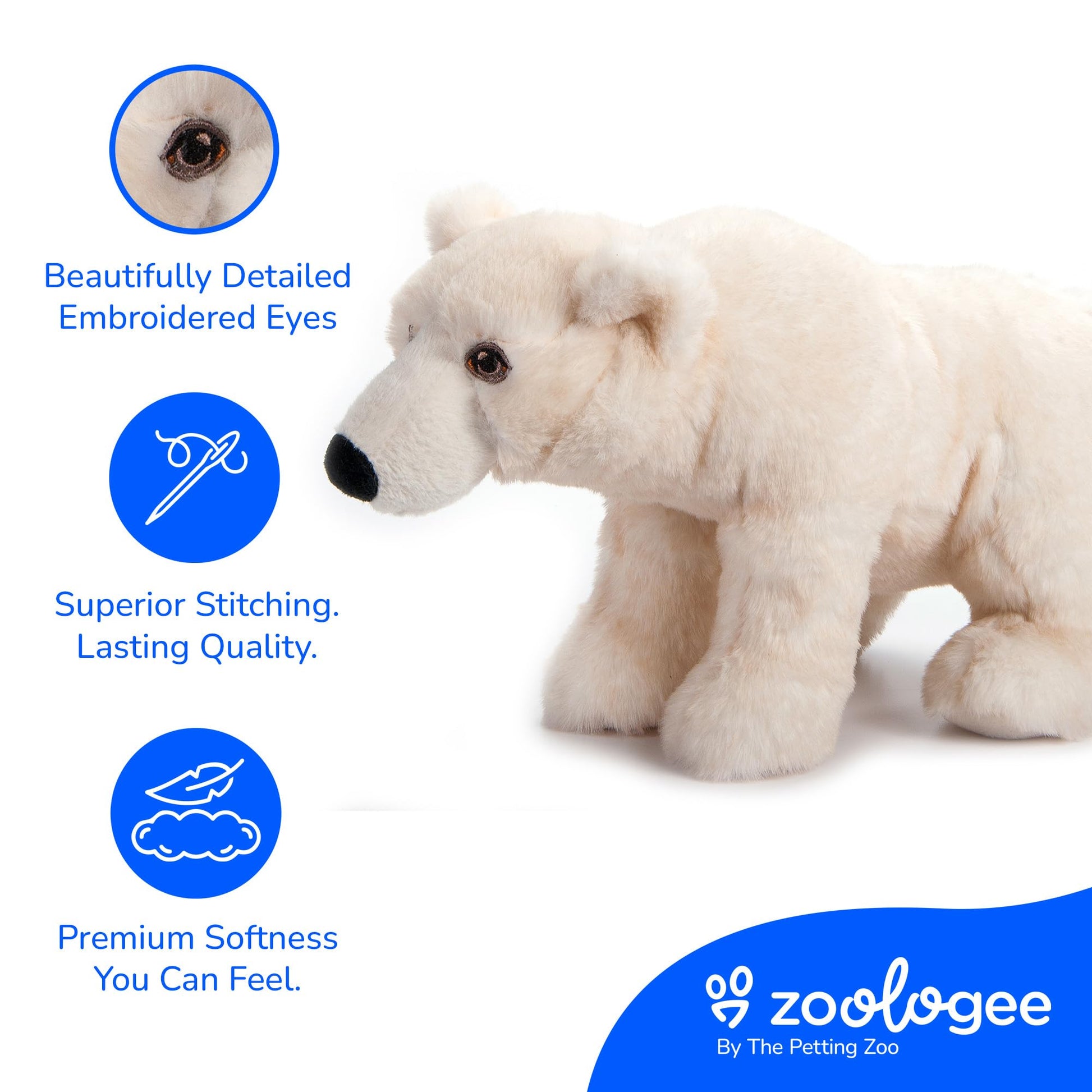 The Petting Zoo Polar Bear Stuffed Animal Plushie, Gifts for Kids, Earth Keeperz Wildlife Animals, Zoologee White Polar Bear Plush Toy, 14 inches