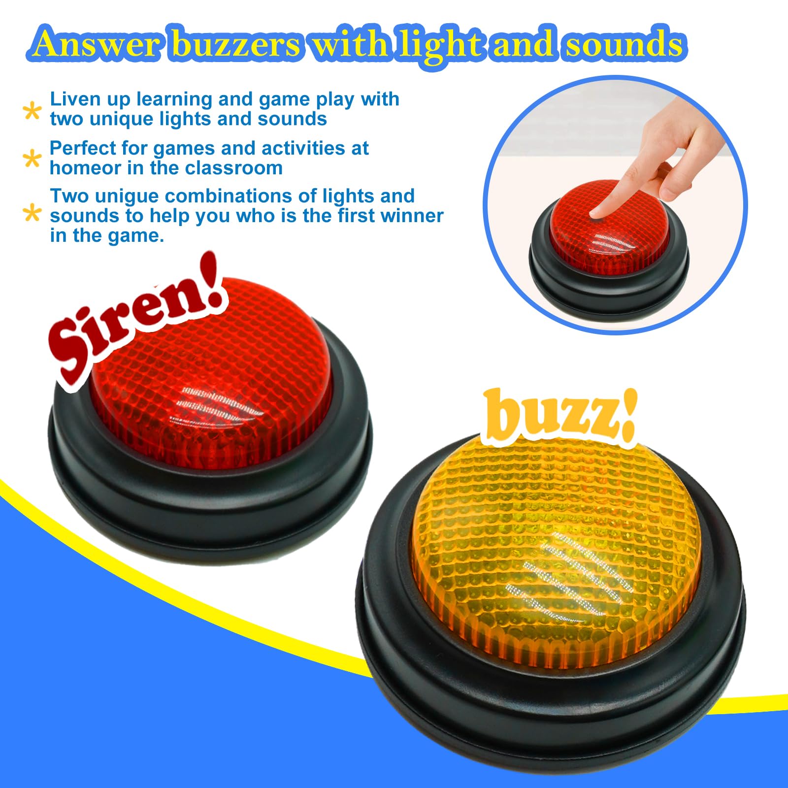Gelabur 2-Pack Buzzers for Trivia Games, Answer Buzzers for Classroom, Family Feud Jeopardy Buzzer, Game Buzzers with Lights and Sound for Classroom