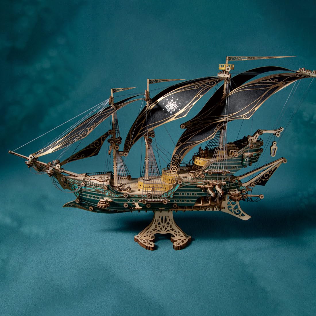Keetopteep 3D Wooden Puzzles for Adults, DIY Fantasy Spaceship Wooden Puzzle Model Building Kits, 420pcs 3D Puzzles Model Educational Brain Teaser DIY