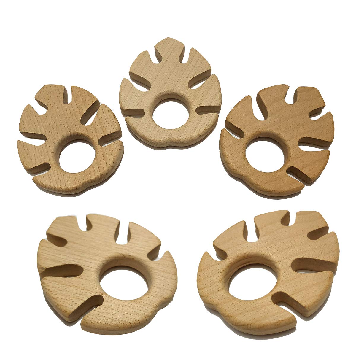 5pcs Natural Wooden Leaf Montessori Toy Pendant Pure Natural Beech Wood Animal Shape for Handmade Home Decoration Craft Accessory (Banana Leaf)