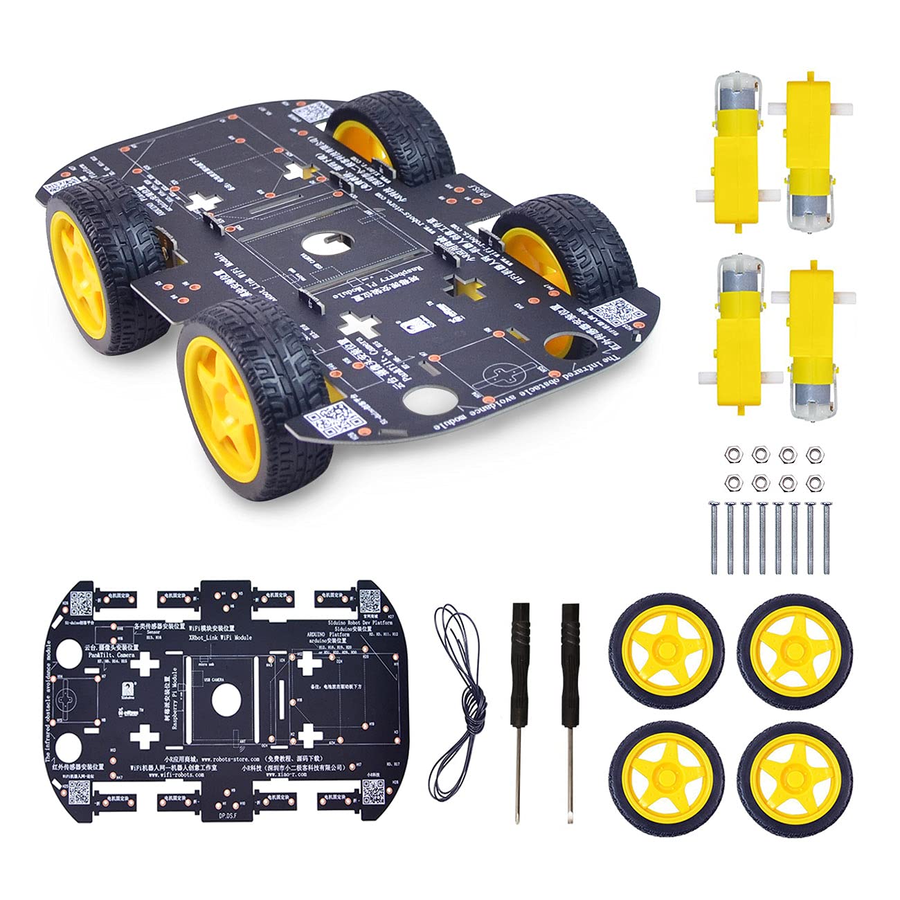 XiaoR Geek Robot Chassis 4WD Robot Car Smart Chassis Kit with 4 TT Motor for Arduino/Raspberry Pi/Jetson Nano, Smart Robotic Car Chassis DIY Learning