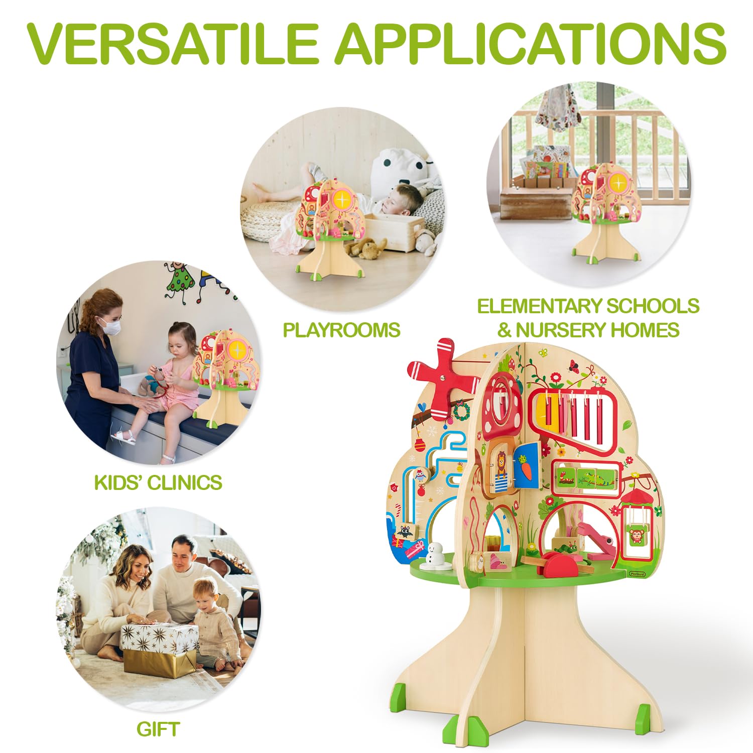 Monläurd® Montessori Wooden Tree Activity Center, Sensory Table & Busy Board for Toddlers 1-3, 4-Season Learning Activity Cube for Playroom & Daycare
