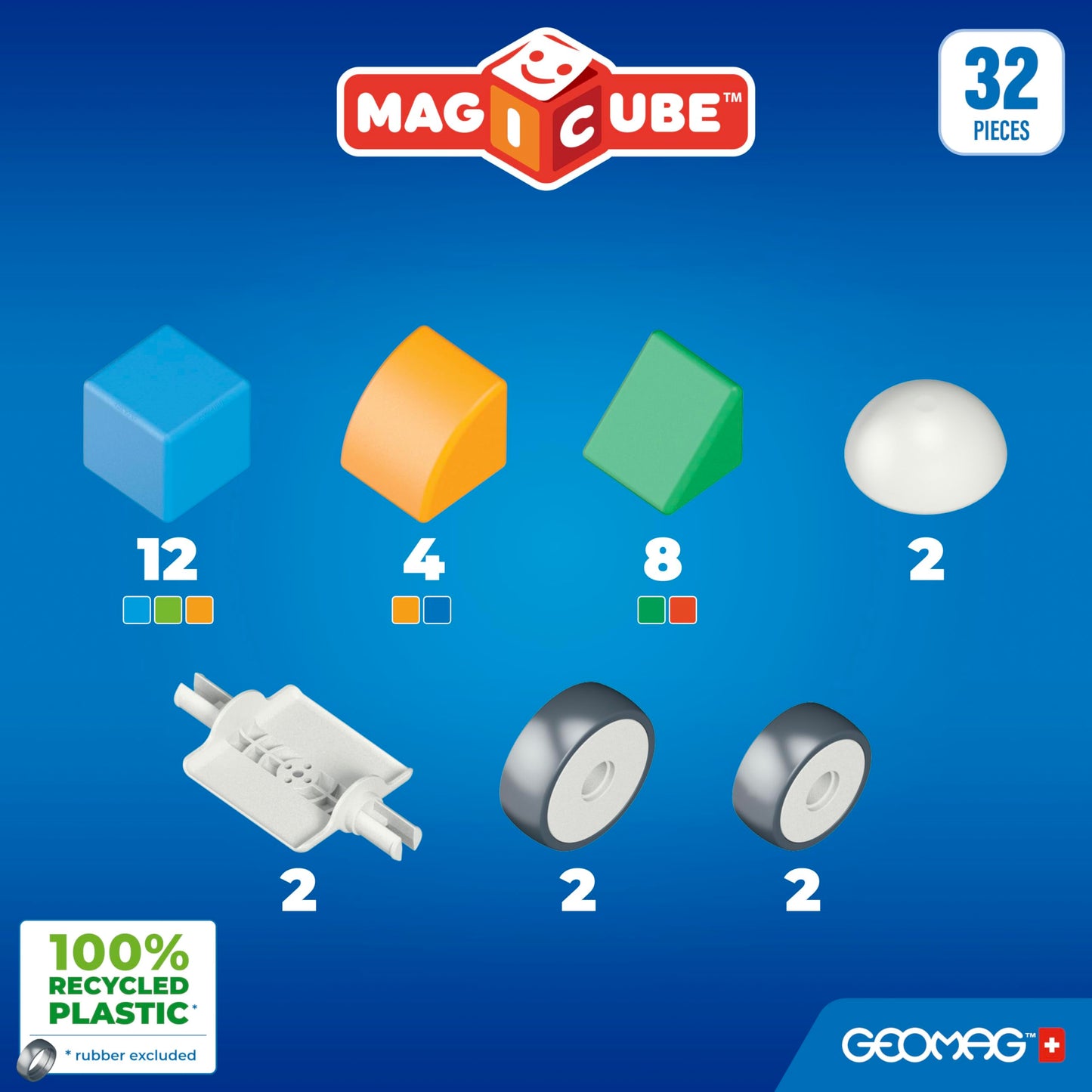 Geomag Magicube Magnetic Blocks for Toddlers Ages 1-5 | Swiss-Made STEM Building Toy Sets | Multiple (MAGICUBE_32PCS)