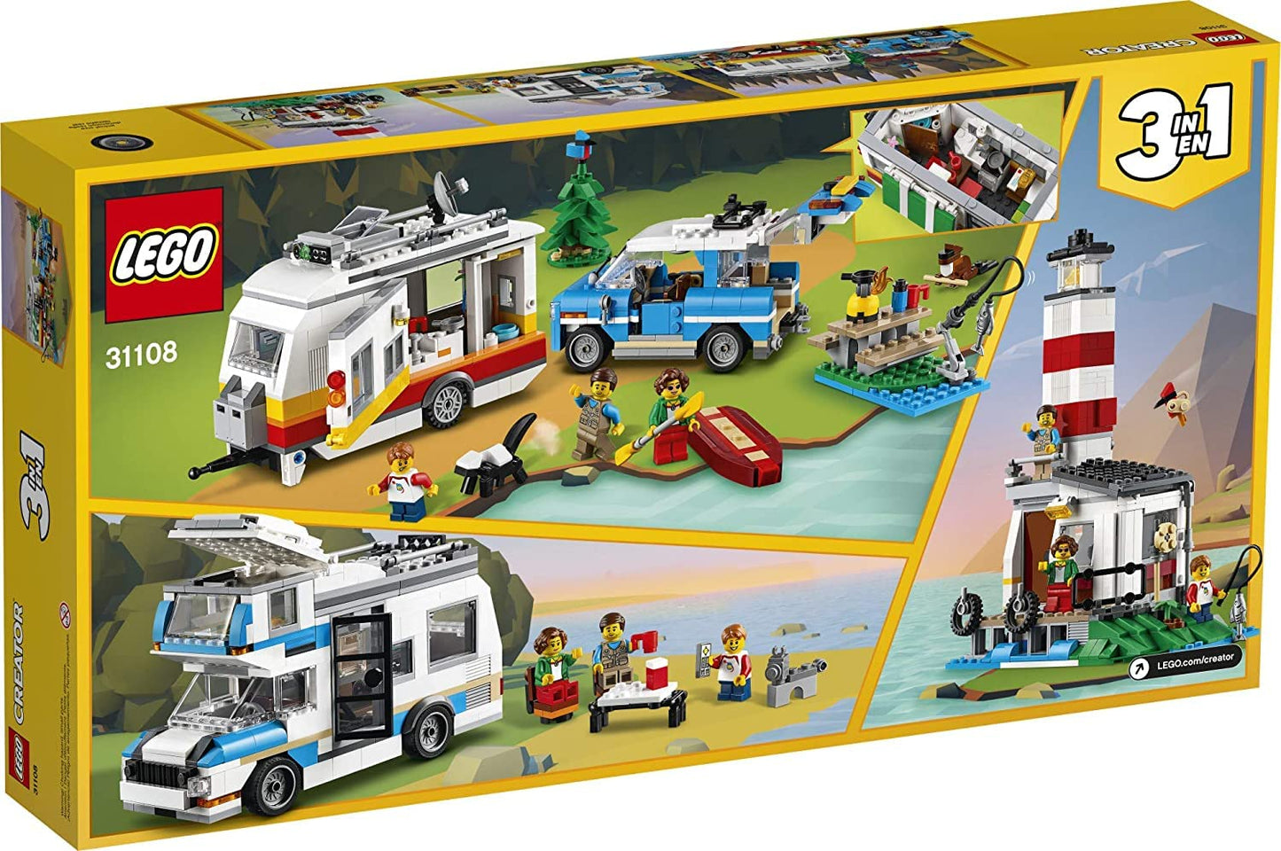 LEGO Creator 3in1 Caravan Family Holiday 31108 Vacation Toy Building Kit for Kids Who Love Creative Play and Camping Adventure Playsets with Cute