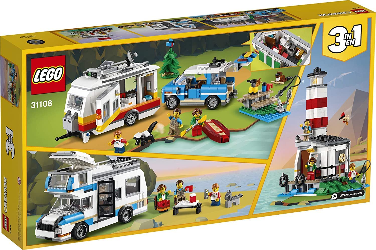 LEGO Creator 3in1 Caravan Family Holiday 31108 Vacation Toy Building Kit for Kids Who Love Creative Play and Camping Adventure Playsets with Cute